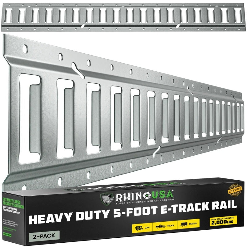 Rhino USA TD-ETRAIL5-2PK-SVR 5Ft E-Track Tie-Down Rails, Silver (2 Pack)