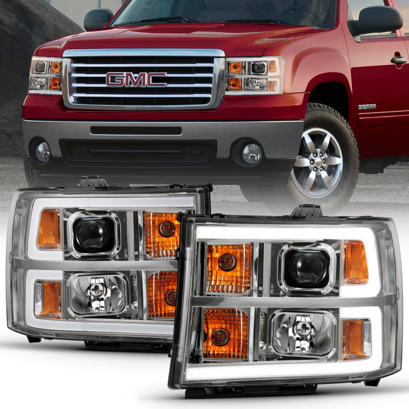 ANZO 111483 2013 Gmc Sierra 1500 Projector Headlight Plank Style Chrome w/ Clear Lens Amber