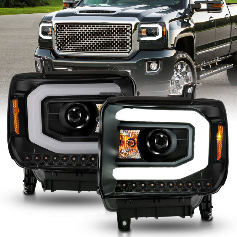 ANZO 111513 2015 fits GMC 14-20 Sierra 1500 Projector Headlights w/ Light Bar Black Housing (Halogen Type)