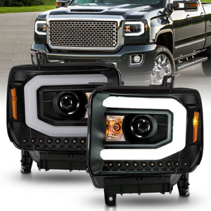 ANZO 111513 2014-2015 fits GMC Sierra 1500 Projector Headlights w/ Light Bar Black Housing (Halogen Type)