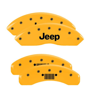 MGP 42018SJPLYL 4 Caliper Covers Engraved Front fits Jeep Rear Grill Logo Yellow