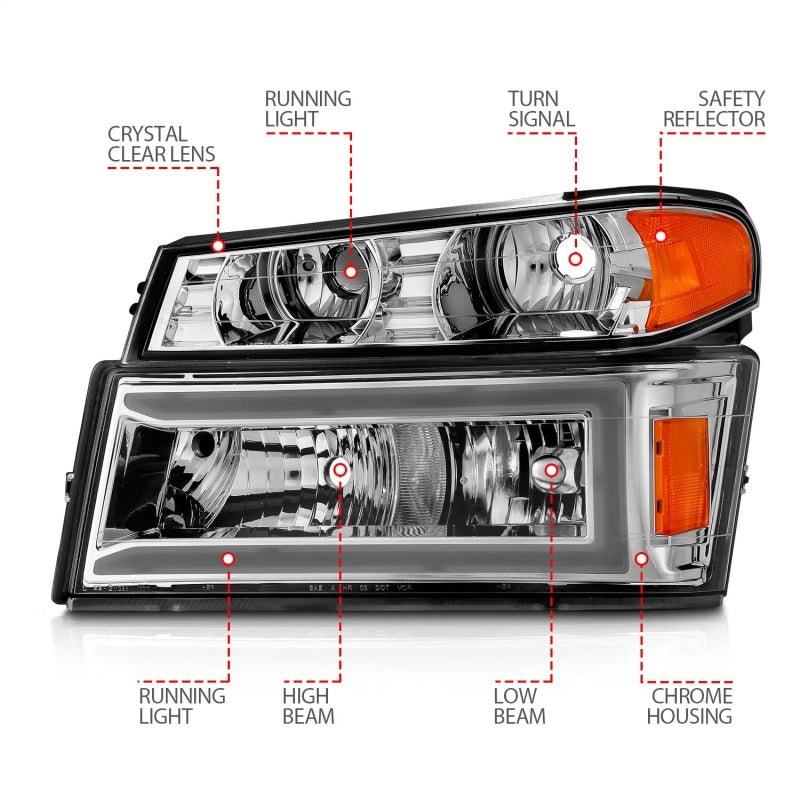 ANZO 111559 GM Colorado/Canyon/I-Series Crystal Headlights - w/ Light Bar Chrome Housing 4pcs