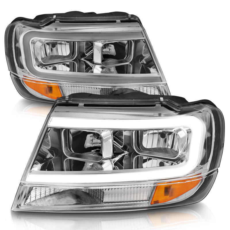 ANZO 111538 1904 fits Jeep 99-20 Grand Cherokee Crystal Headlights w/ Light Bar Chrome Housing