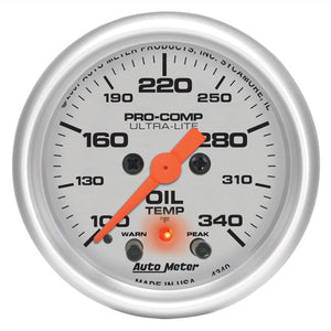 AutoMeter 4340 Autometer Ultra-Lite 2-1/16in. / 340 Degree F (Stepper Motor w/Peak & Warn) Oil Temperature Gauge
