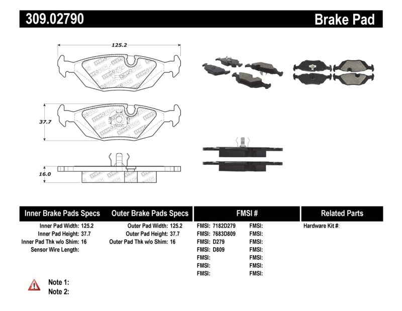 Stoptech 309.0279 Performance Rear Brake Pads