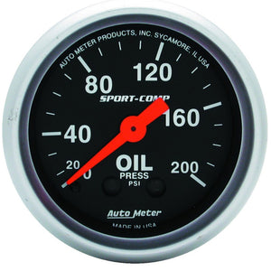 AutoMeter 3322 Autometer Sport Comp 52mm Mechanical 0-200 PSI Oil Pressure Gauge
