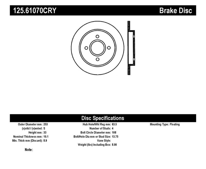 Stoptech 125.61070CRY 01-07 Ford Focus Cryo-Stop Premium Rotor