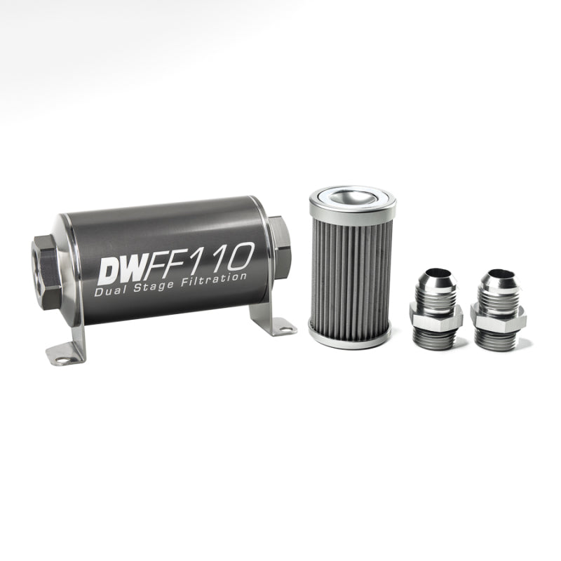 DeatschWerks 8-03-110-040K-10 Stainless Steel 10AN 40 Micron Universal Inline Fuel Filter Housing Kit (110mm)