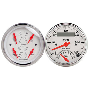 AutoMeter 1309 Autometer Arctic White 3-3/8 Quad Gauge and Tach/Speedo Combo