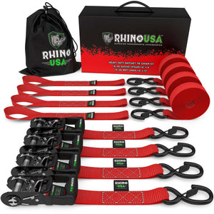 Rhino USA TD-GC1.6X15-RED Heavy Duty Ratchet Tie-Down 4-Pack Red 1.6In X 15Ft