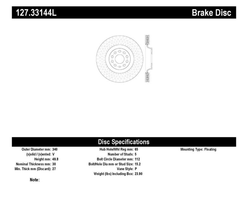 Stoptech 127.33144L Slotted & Drilled Sport Brake Rotor