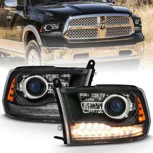 ANZO 111489 2009-2018 fits Dodge Ram 1500 Projector Headlights Plank Style Halo w/Switchback Matte Black