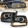 ANZO 111489 2018 fits Dodge 09-20 Ram 1500 Projector Headlights Plank Style Halo w/Switchback Matte Black