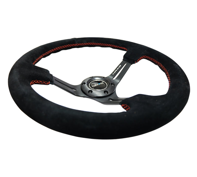 NRG RST-018S-RS RST-018S-RS Reinforced Steering Wheel Blk Suede w/Red Stitching