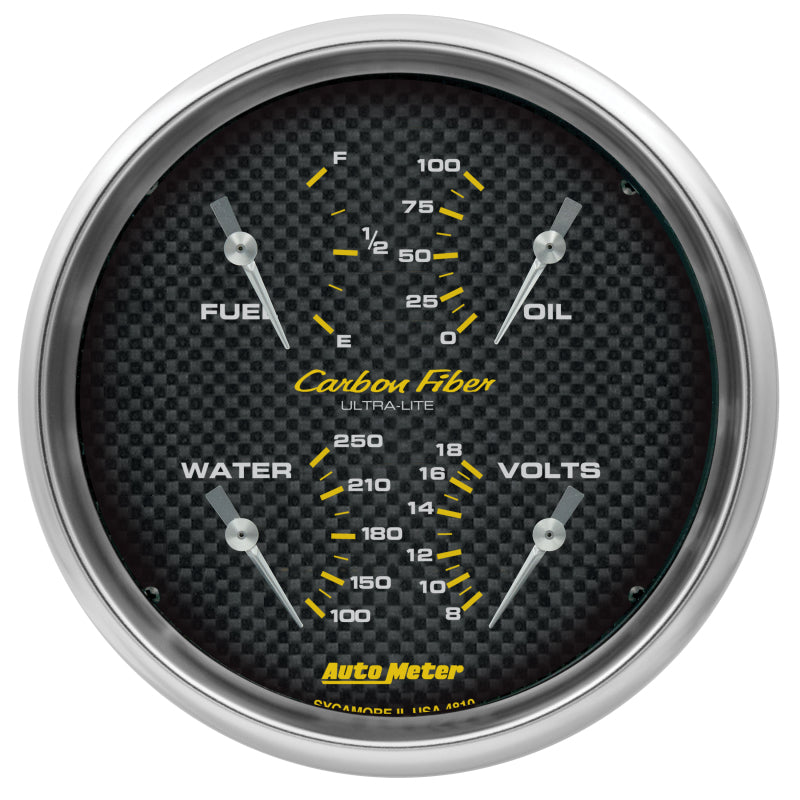 AutoMeter 4810 Autometer Carbon Fiber Quad Gauge 5in. 240Ohm (E) - 33Ohm (F) Electric