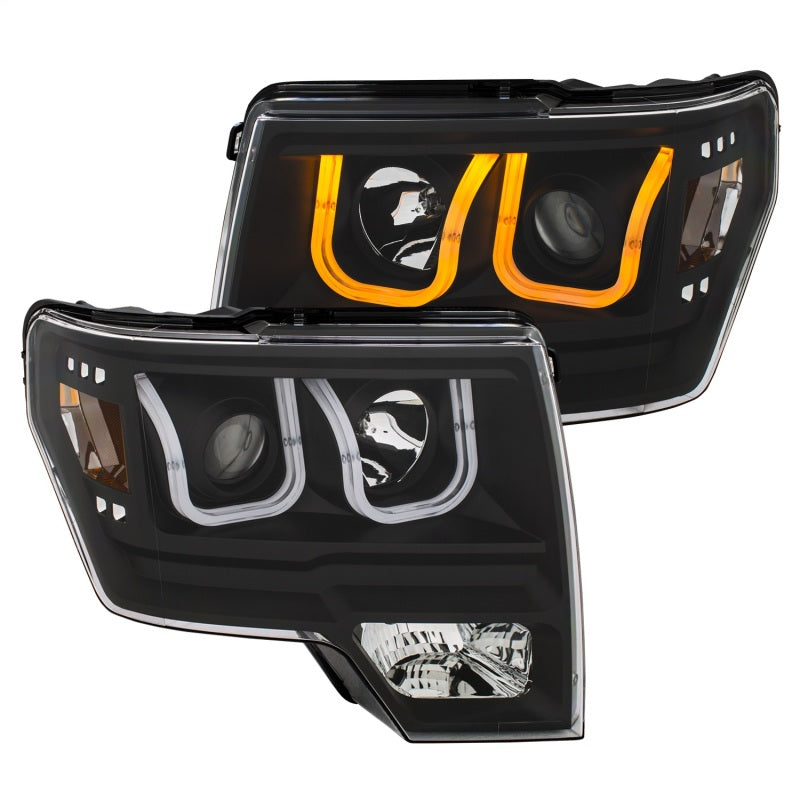 ANZO 111383 2014 fits Ford 09-20 F-150 Projector Headlights w/ U-Bar Switchback Black w/ Amber