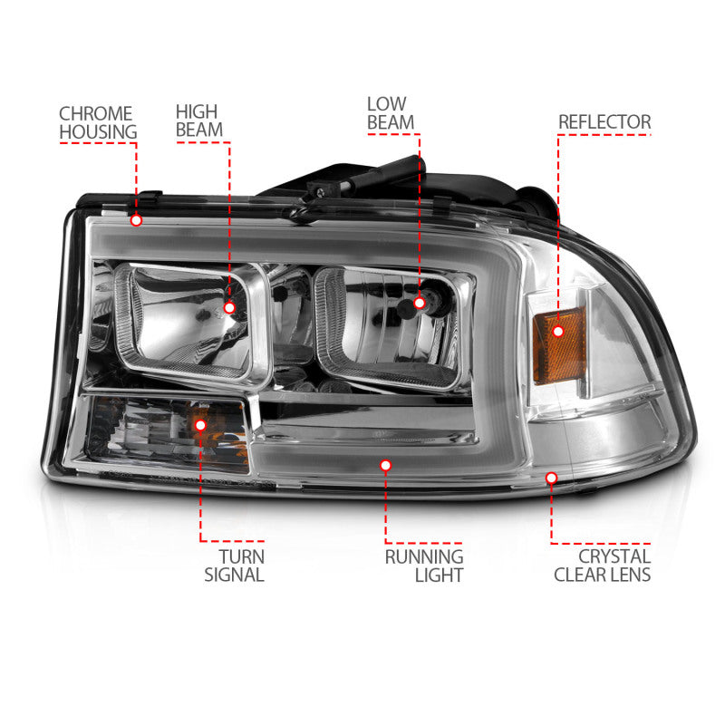 ANZO 111592 fits Dodge 97-04 Dakota/Durango Crystal headlight Set w/ Light Bar Chrome Housing