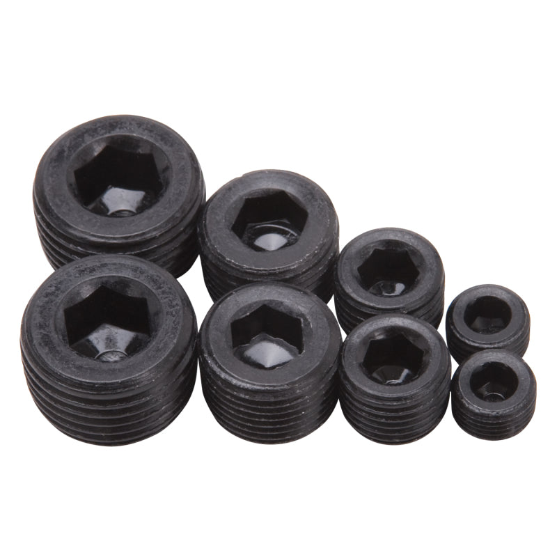 Edelbrock 8051 Fittings Pipe Plug Kit Internal Allen Head 1/8In 1/4In 3/8In 1/2In NPT Set of 8 Black
