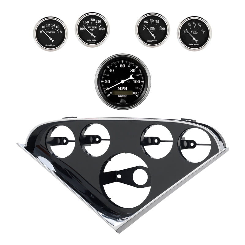 AutoMeter 2207-07 Autometer Old Tyme Black Direct Fit Dash Kit 55-56 fits Chevrolet (1 x 3-3/8in. / 4 x 2-1/16in.)