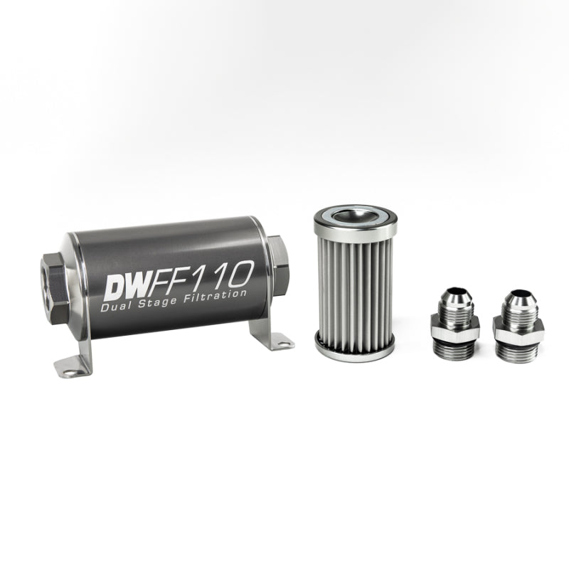 DeatschWerks 8-03-110-005K-8 Stainless Steel 8AN 5 Micron Universal Inline Fuel Filter Housing Kit (110mm)