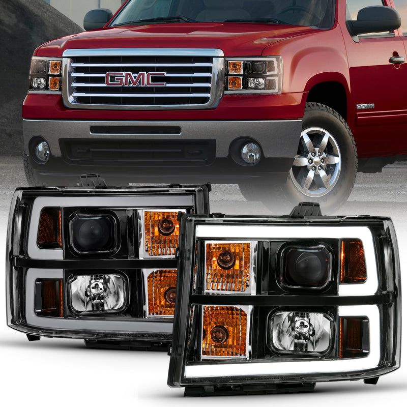 ANZO 111482 2013 Gmc Sierra 1500 Projector Headlight Plank Style Black w/ Clear Lens Amber