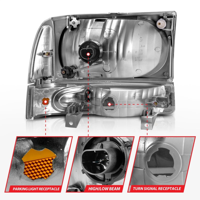 ANZO 111080 2004 fits Ford 00-20 Excursion Crystal Headlights Black