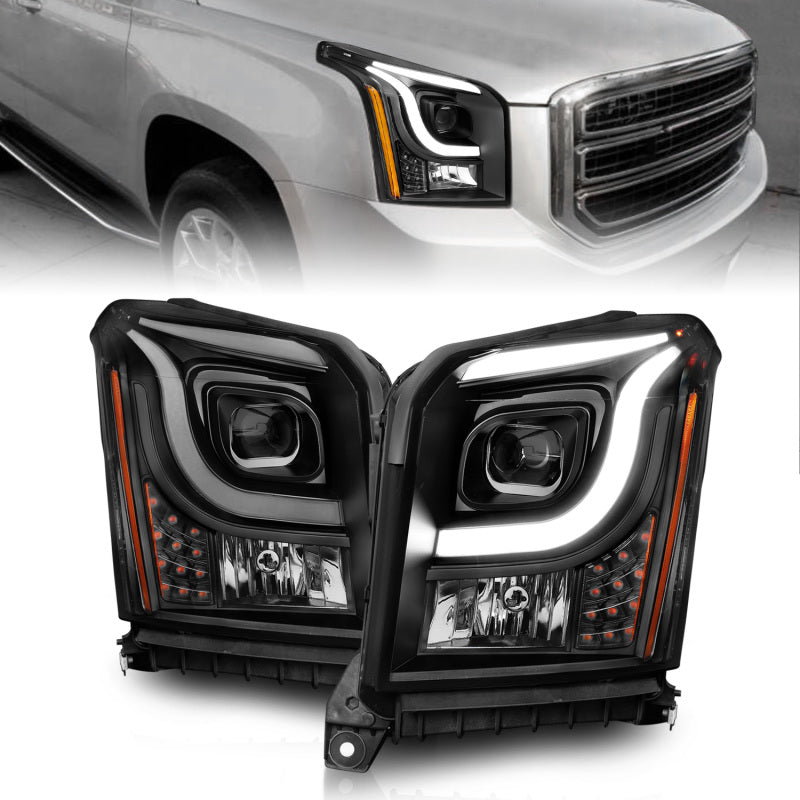 Anzo 111535 15-17 fits GMC Yukon/Yukon XL Projector Headlights Black Housing/Clear Lens (w/ Light Bars)