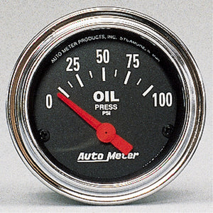 AutoMeter 2522 Autometer Traditional Chrome 52mm 0-100 PSI Short Sweep Electricall Oil Pressure Gauge