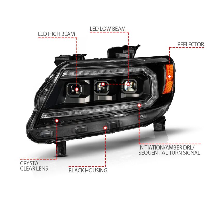 ANZO 111641 15-22 fits Chevy Colorado Full LED Headlights w/ Initiation (Amber DRL) - Blk
