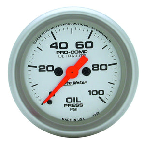 AutoMeter 4353 Autometer Ultra-Lite 52mm 0-100 PSI Full Sweep Electronic Oil Pressure Gauge