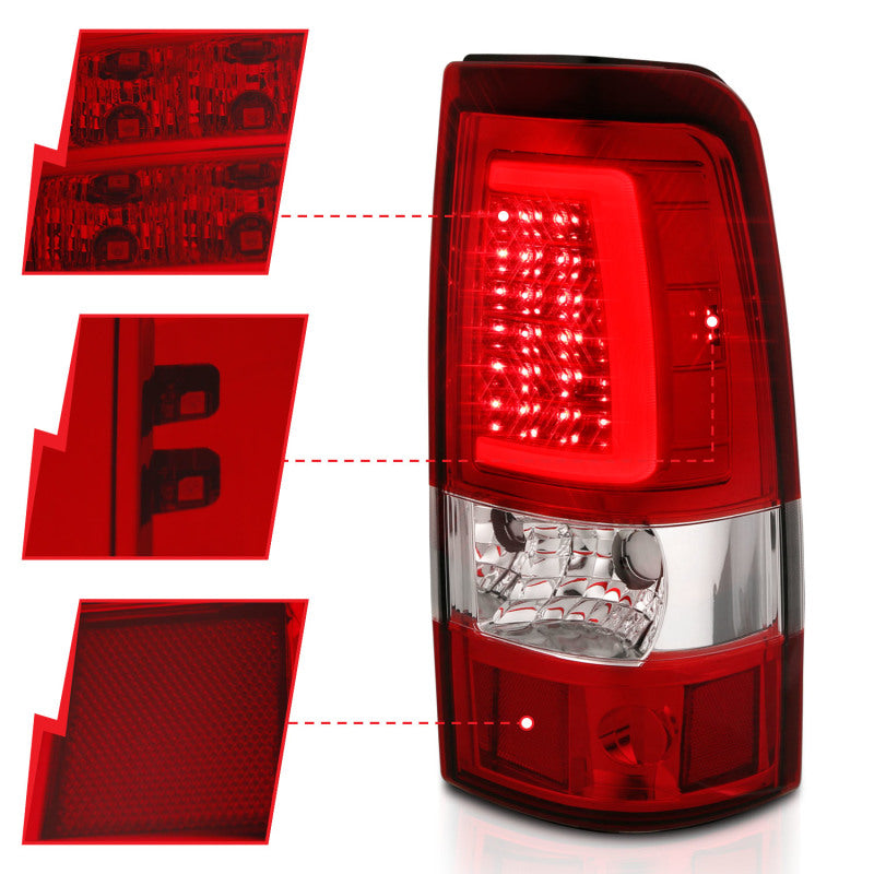 ANZO 311332 1902 fits Chevy 99-20 Silverado 1500 LED Taillights Plank Style Chrome With Red/Clear Lens