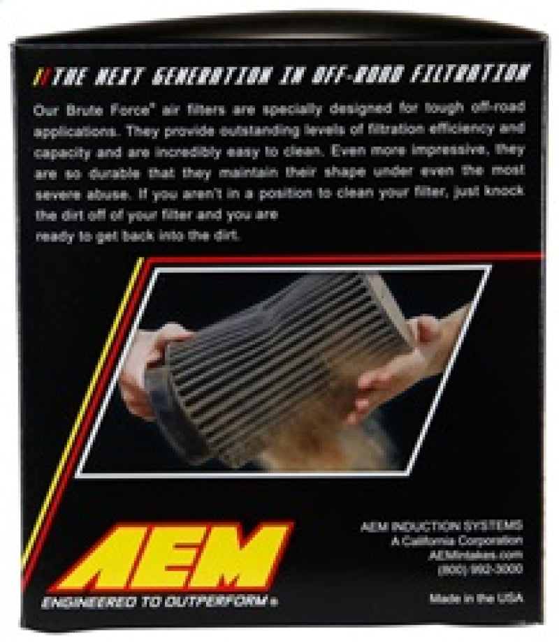 AEM 21-205BF Brute Force Dryflow Air Filter - Conical 6in Base OD / 5.125in Top OD / 5.25in Height