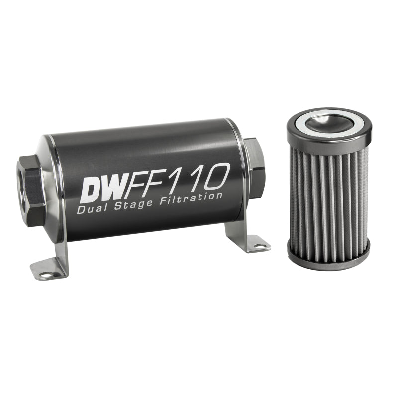 DeatschWerks 8-03-110-040K Stainless Steel 8AN 40 Micron Universal Inline Fuel Filter Housing Kit (110mm)