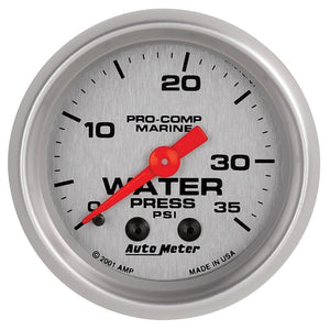 AutoMeter 200772-33 Autometer Marine Silver 2-1/16in 35 PSI Mechanical Water Pressure Gauge