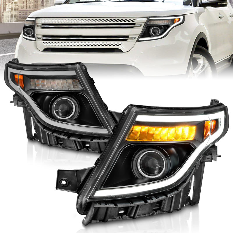 ANZO 111575 fits Ford 11-15 Explorer (w/Factory Halogen HL Only) Projector Headlights w/Light Bar Black Housing