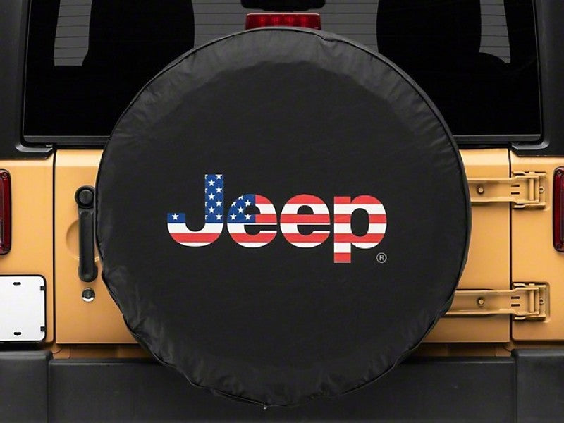 Officially Licensed fits Jeep 66-18 oljJ157895E CJ5/ CJ7/ Wrangler YJ/TJ/JK American Flag Logo Spare Tire Cover-33In