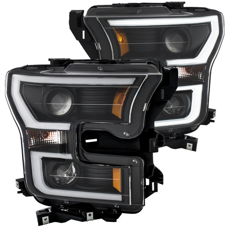 ANZO 111357 2017 fits Ford 15-20 F-150 Projector Headlights w/ Plank Style Switchback Black w/ Amber