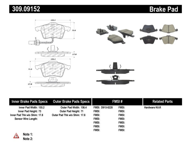 Stoptech 309.09152 Performance 07-09 fits Mazda 3 Front Brake Pads