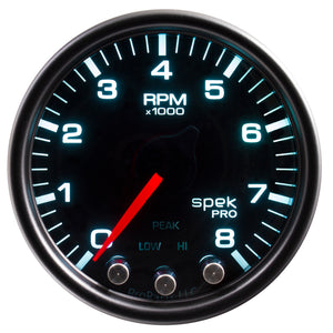 AutoMeter P33452 Autometer Spek-Pro Gauge Tach 2 1/16in 8K Rpm W/ Shift Light & Peak Mem Blk/Smoke/Blk