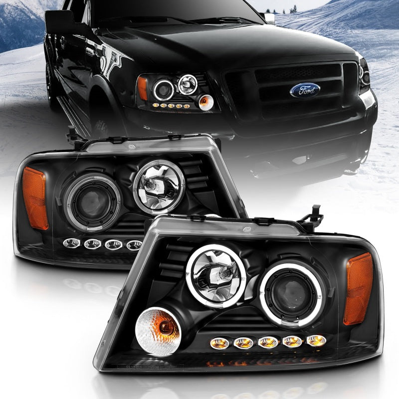 ANZO 111204 2008 fits Ford 04-20 F-150 Projector Headlights w/ Halo and LED Black G2