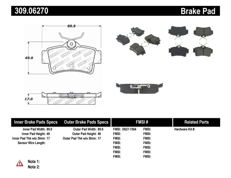 Stoptech 309.0627 Performance Brake Pads