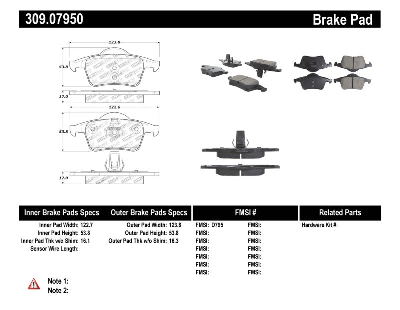 Stoptech 309.0795 Performance 01-09 Volvo S60 / 99-00 S70 / 99-06 S80 / 99-07 V70/V70R Rear Brake Pads