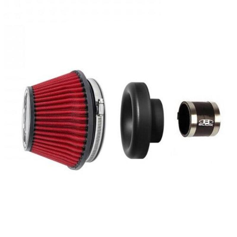 BLOX Racing BXIM-00323-RD Shorty Performance 5in Air Filter w/3.5in Velocity Stack and Coupler Kit - Red