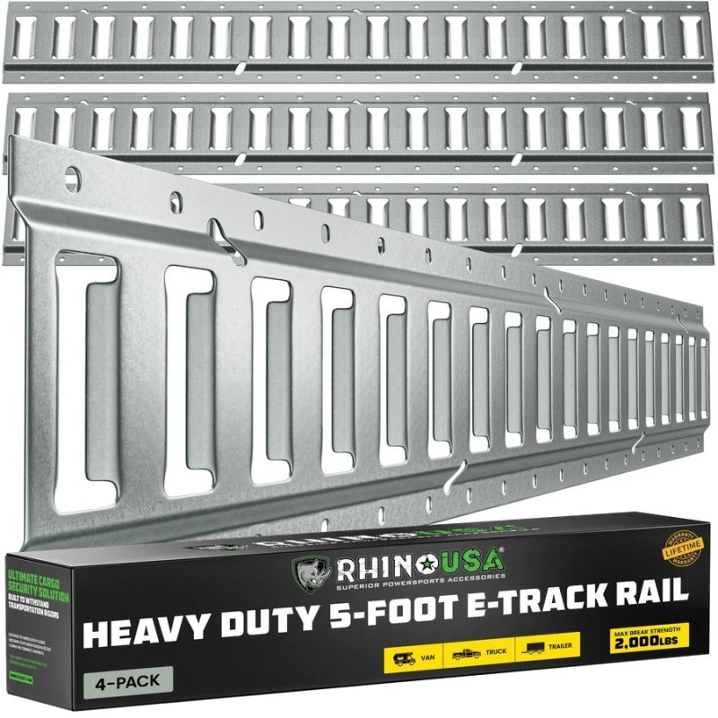 Rhino USA TD-ETRAIL5-4PK-SVR 5Ft E-Track Tie-Down Rails, Silver (4 Pack)