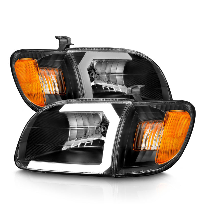 ANZO 111579 fits Toyota 00-04 Tundra (Fits Reg/Acc Cab Only) Crystal Headlights w/Light Bar Black w/Corner Light