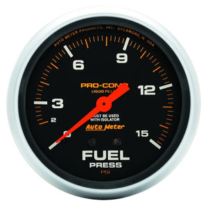 AutoMeter 5413 AutoMeter Gauge Fuel Press 2-5/8in. 15PSI Liquid Filled Mech W/Isolator Pro-Comp