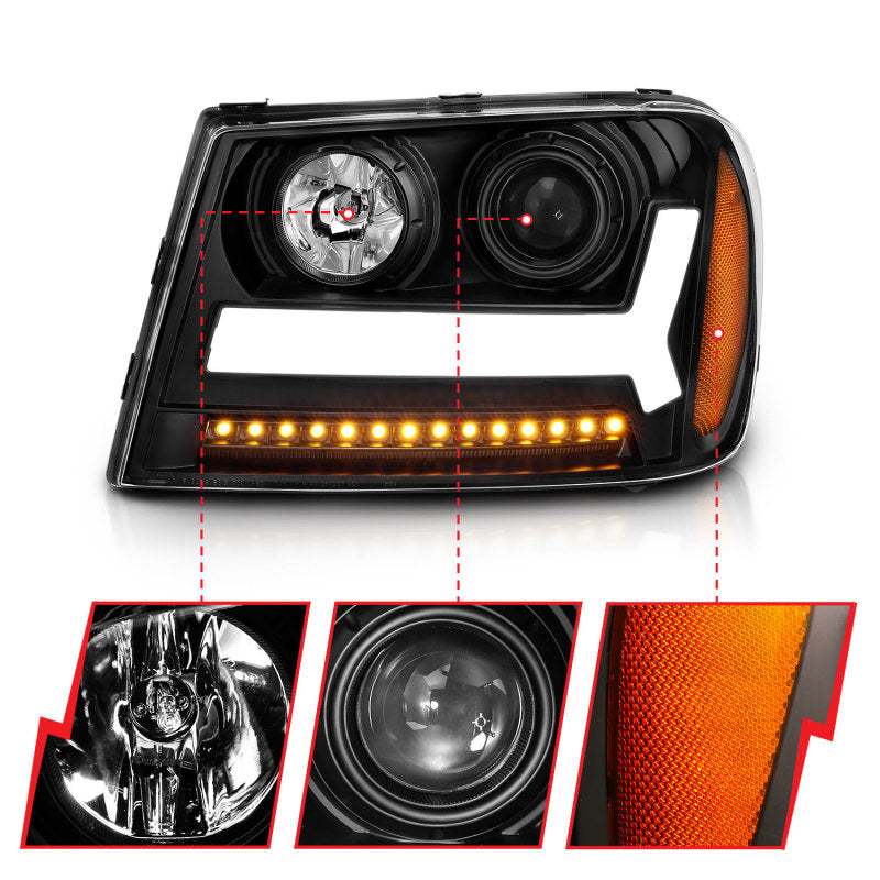 ANZO 111390 2009 fits Chevrolet 06-20 Trailblazer Projector Headlights w/ Plank Style Design Black w/ Amber