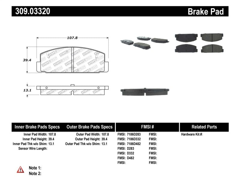 Stoptech 309.0332 Performance 89-95 fits Mazda RX7 / 03-05 Mazda 6 Rear Brake Pads