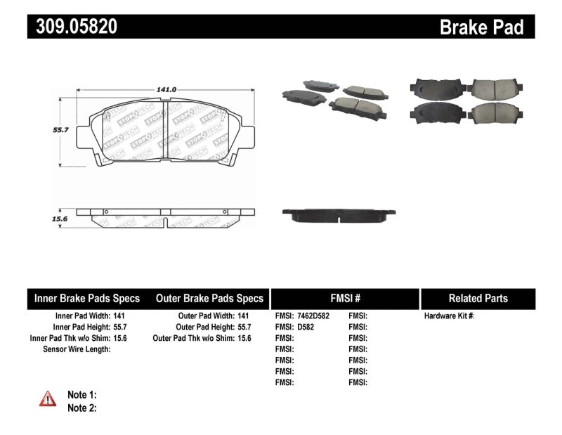 Stoptech 309.0582 Performance 92-95 Toyota MR2 Turbo Front Brake Pads