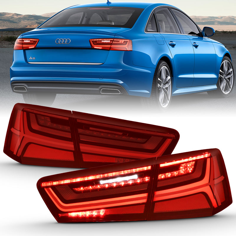 ANZO 321353 2018 fits Audi 12-20 A6 LED Taillight Black Housing Red/Clear Lens 4 pcs (Sequential Signal)